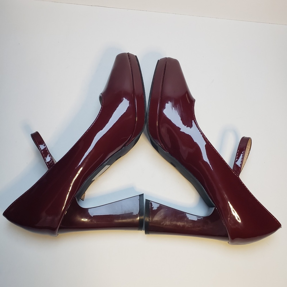 Women's Burgundy Patent Leather Mary Jane Block Heel Shoes Ankle Strap Sz 41 EU - Picture 8 of 11